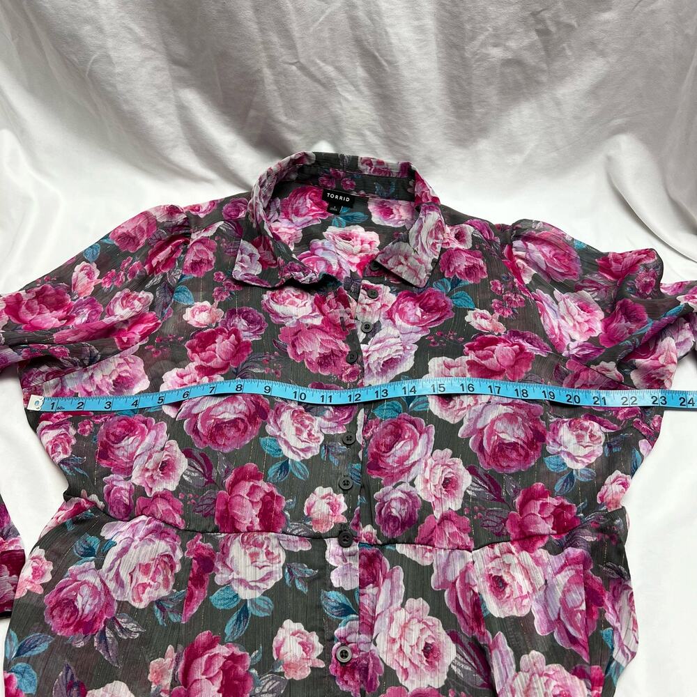Torrid Tea Length Dress Sheer Floral Pink & Gray Lined Size 1 Women's 14/16 (1X) - Picture 10 of 15